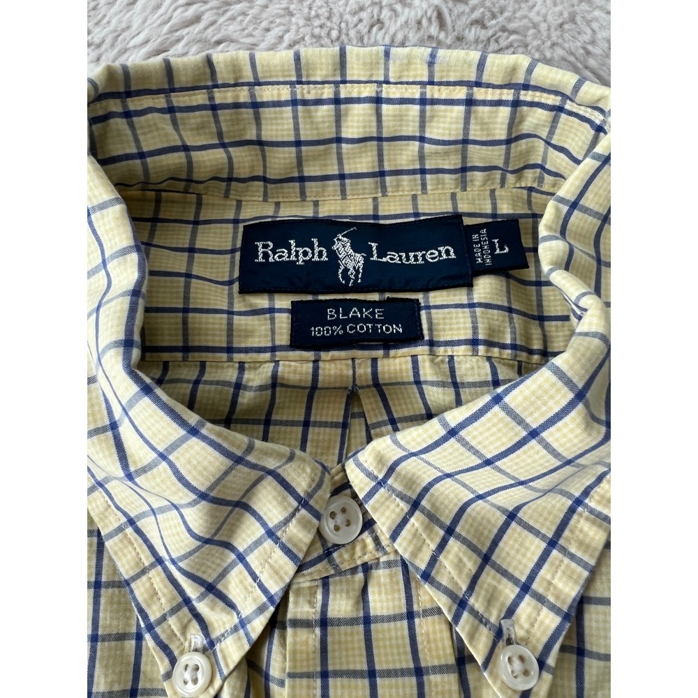 Ralph Lauren Mens Plaid Yellow‎ Short Sleeve Button Down Shirt Size L Blake - Picture 3 of 4
